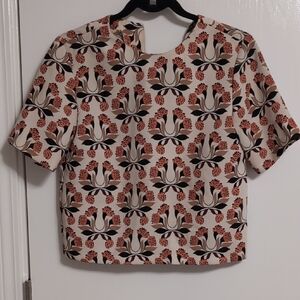 Zara Beige and Black Floral Blouse